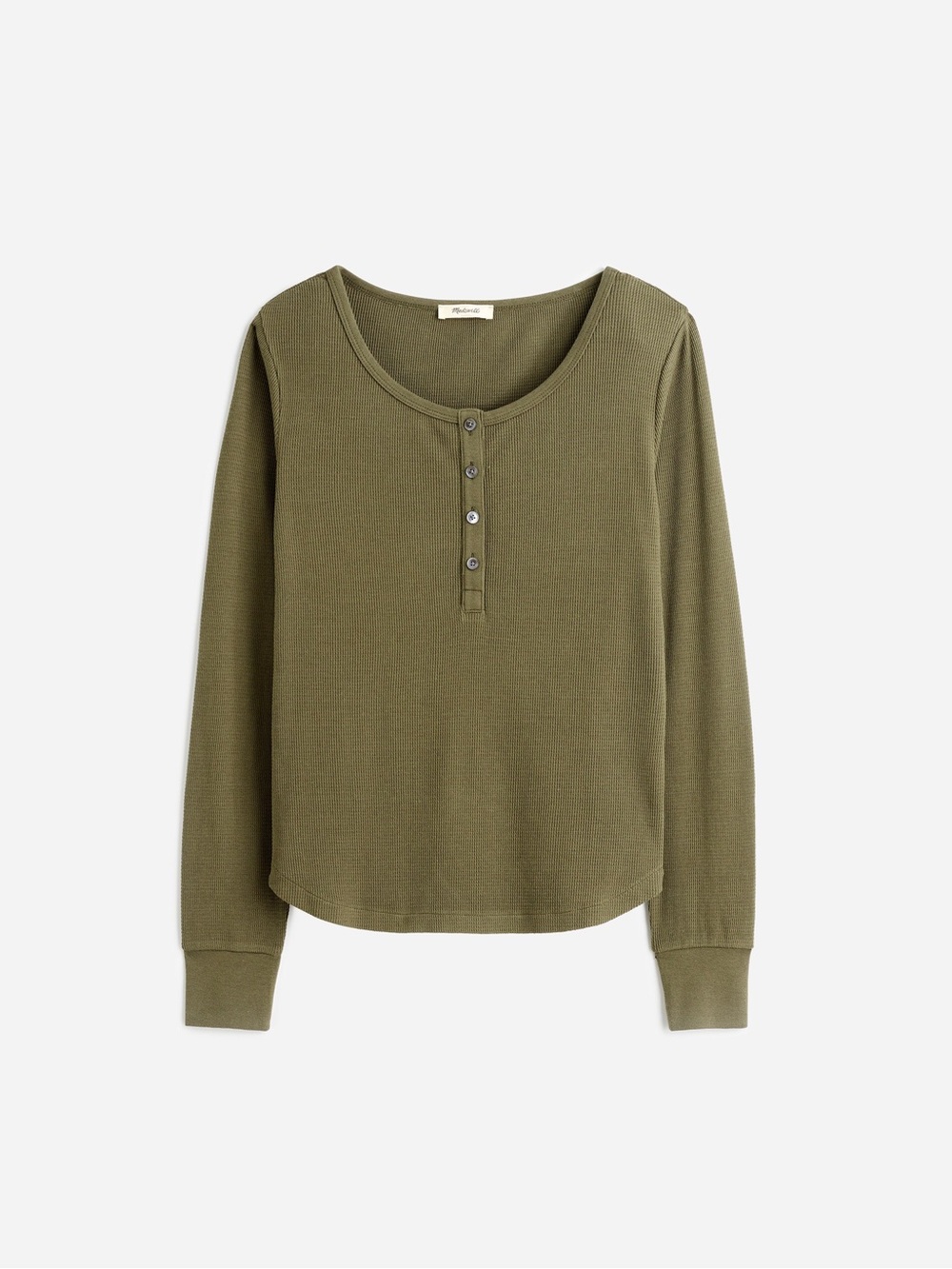 Madewell Waffle-Knit Scoopneck Henley Olive Green M